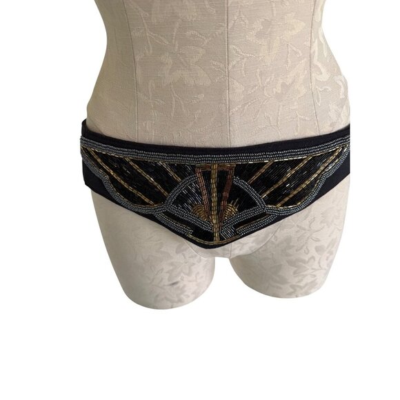 Michiko Womens Beaded Statement Belt Size Medium Black Gold Silver Vintage main image 8